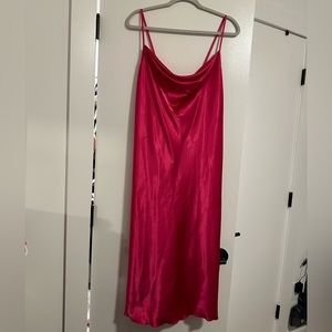 Bebe hot pink satin midi dress